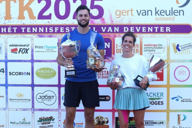 🏆 Gefeliciteerd @ellesbekkink en @noahtenveen met jullie winst in de hoogste categorie! #dtk2025 #deventertennis