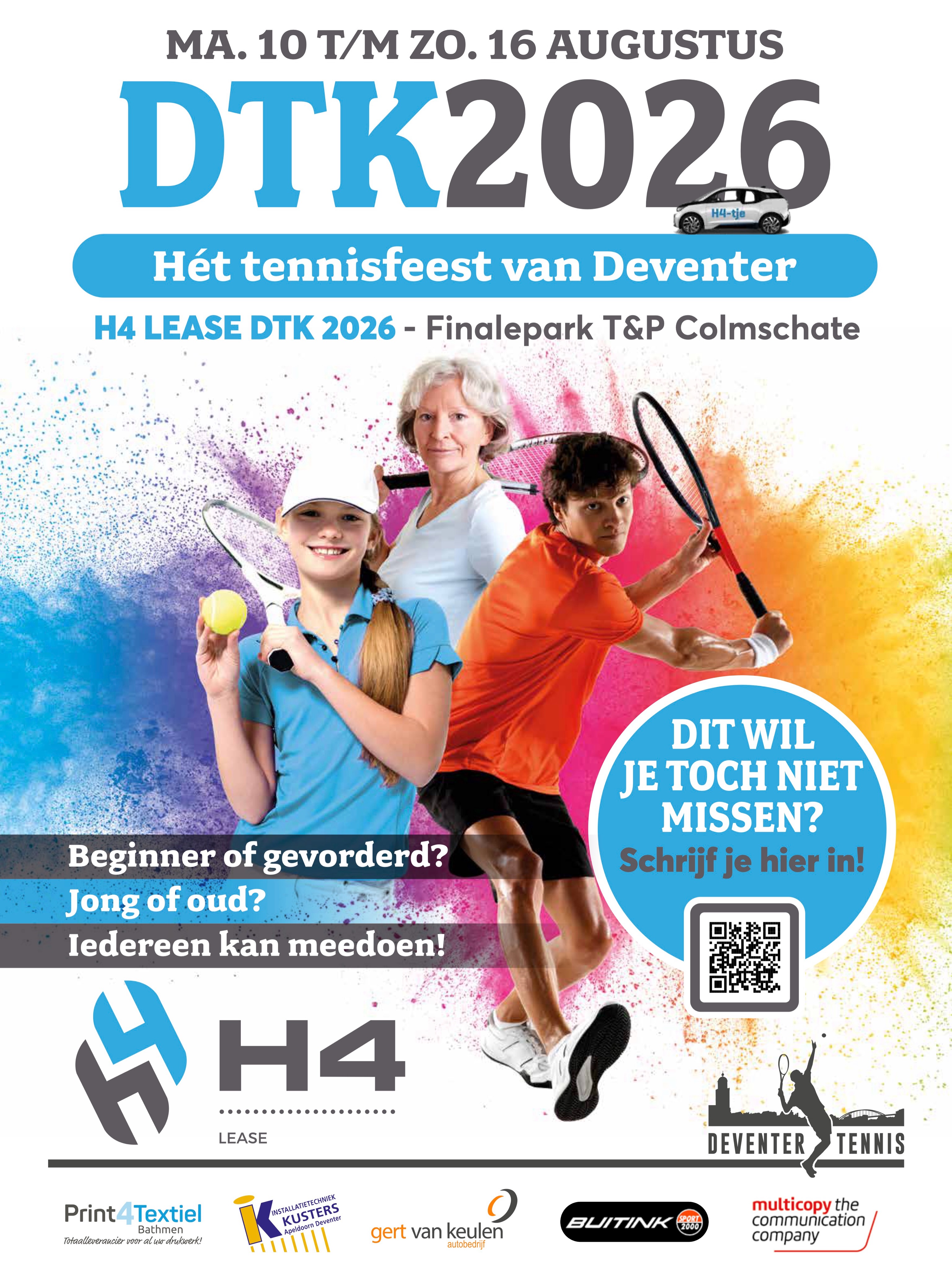 🎾 Van 10 t/m 16 augustus is het weer tijd voor de H4 Lease Deventer Tenniskampioenschappen! 🏆
Een week lang strijden de tennissers uit Deventer en omgeving om dé felbegeerde titel. Of je nu voor de winst gaat of vooral geniet van de sportieve sfeer: dit wil je niet missen!
💪 Schrijf je vandaag nog in via:
🌐 www.deventertennis.nl
🎾 of via mijnknltb.toernooi.nl
Zien we jou deze editie op de baan? 🎾🔥