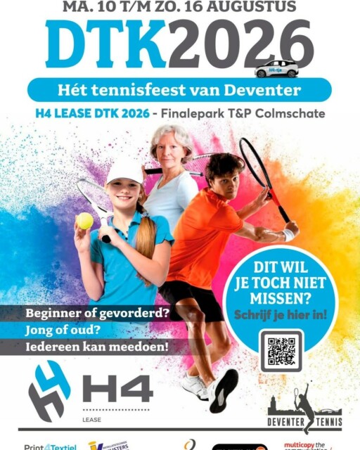 📢 Schrijf je in vóór woensdag 5 augustus!
Van 10 t/m 16 augustus staan de H4 Lease Deventer Tenniskampioenschappen weer voor de deur. Dit is dé week van het jaar die je als tennisser niet wil missen.
🎾 Het leukste en gezelligste toernooi van Deventer
🏆 Strijden om de titel op jouw niveau
🍻 Eén grote week vol actie en gezelligheid
Wacht niet te lang, pak je racket en regel het meteen!
👉 Schrijf je direct in via https://www.deventertennis.nl of https://mijnknltb.toernooi.nl 🥇
#H4Lease #DeventerTenniskampioenschappen #Deventer #Tennis #KNLTB #Inschrijven