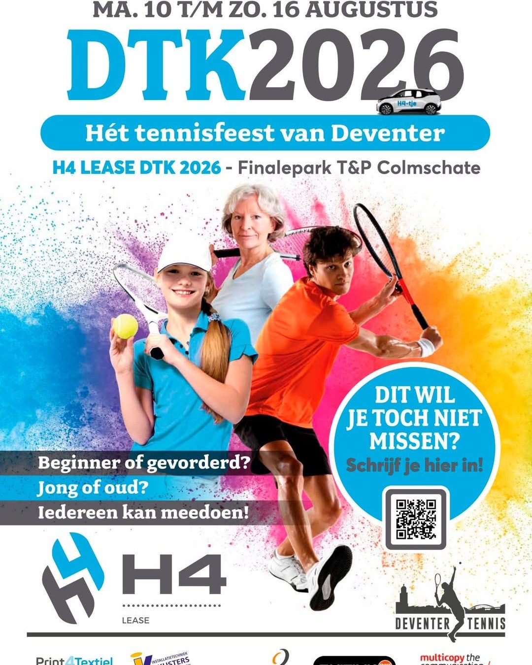 📢 Schrijf je in vóór woensdag 5 augustus!
Van 10 t/m 16 augustus staan de H4 Lease Deventer Tenniskampioenschappen weer voor de deur. Dit is dé week van het jaar die je als tennisser niet wil missen.
🎾 Het leukste en gezelligste toernooi van Deventer
🏆 Strijden om de titel op jouw niveau
🍻 Eén grote week vol actie en gezelligheid
Wacht niet te lang, pak je racket en regel het meteen!
👉 Schrijf je direct in via https://www.deventertennis.nl of https://mijnknltb.toernooi.nl 🥇
#H4Lease #DeventerTenniskampioenschappen #Deventer #Tennis #KNLTB #Inschrijven
